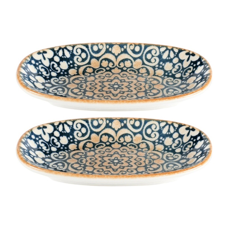 Alhambra 6″ x 3.5″ x h:0.75″ Oval Decorated Porcelain Platter (Set of 2)