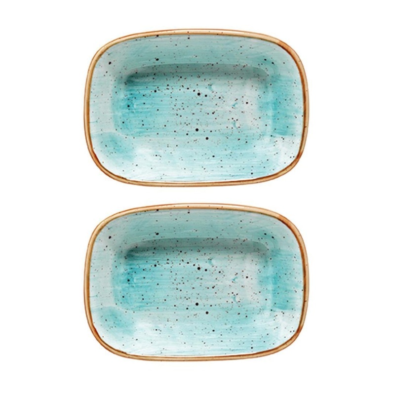 Aqua 4.75″ x 3.25″ x h:1″ 4 oz. Rectangular Blue Porcelain Deep Plate (Set of 2)