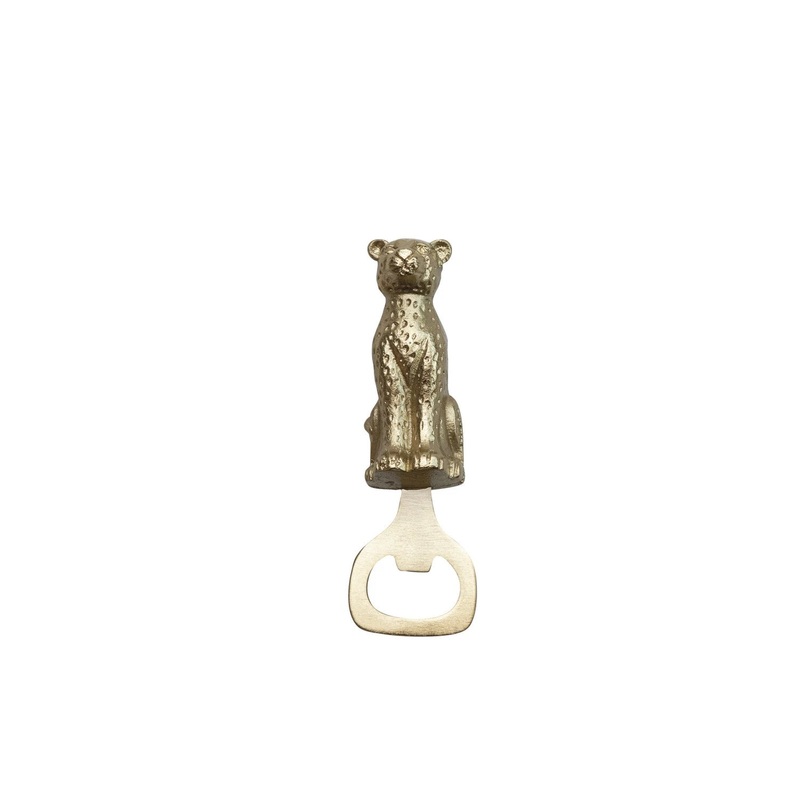 Cast Aluminum Leopard Bottle Opener Antique Gold