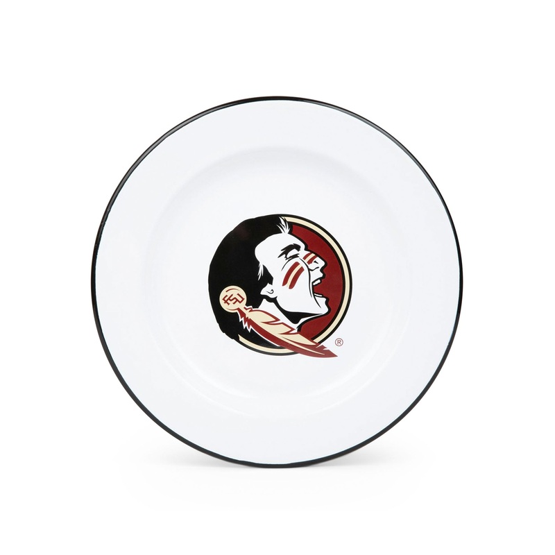 Florida State Enamelware Dinner Plates, Black Rim, Set of 4