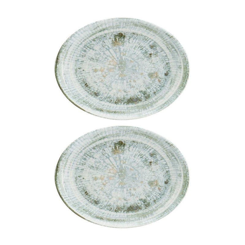 Odette 9.75″ x 7.5″ x h:1″ Oval Decorated Porcelain Platter (Set of 2)