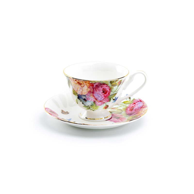 Sandra’s Rose with Butterflies Bone China Tea Cup and Saucer