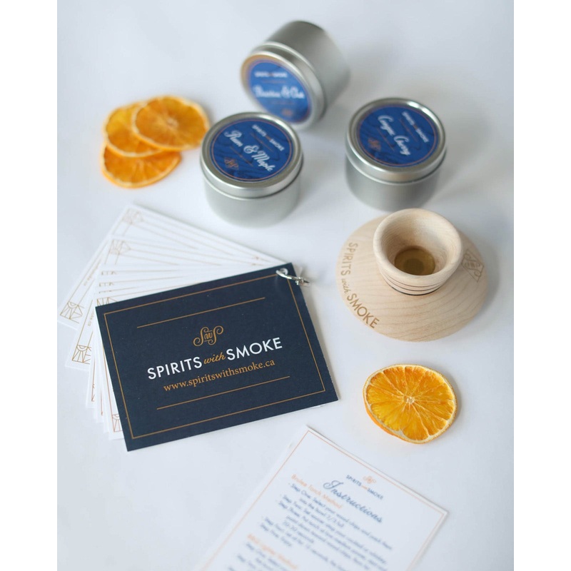 Spirits with Smoke Smoking Saucer Set – 1 Maple Wood Saucer, 3 Wood Chips for Cocktail Smoker & 4 Coasters