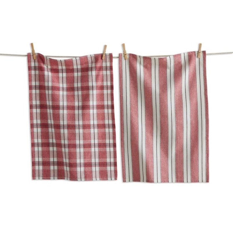 Stripe & Plaid Dishtowel Set/2 Red Multi