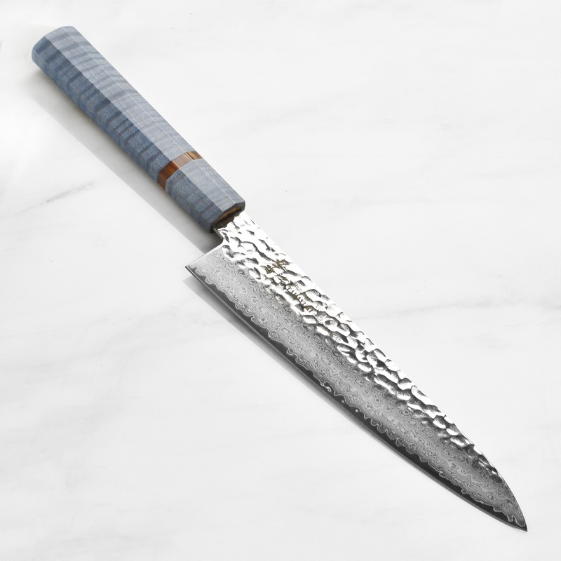 Takayuki Tsuchime Damascus 8.25″ Gyuto, Blue Stabilized Handle