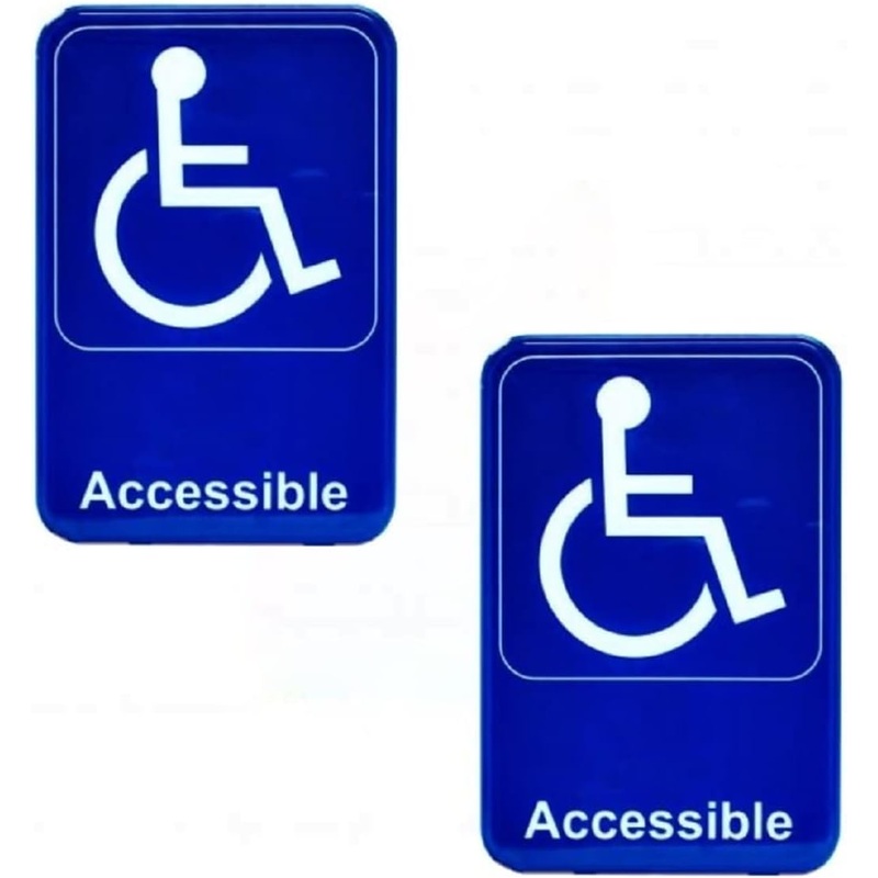6″ x 9″ Wheelchair Accessible Restroom Sign with Easy Peel Self-Adhesive White on Blue Color Set of 2- Waterproof Self Adhesive Store Signs Indoor/Outdoor Warning Marker Home Business Use