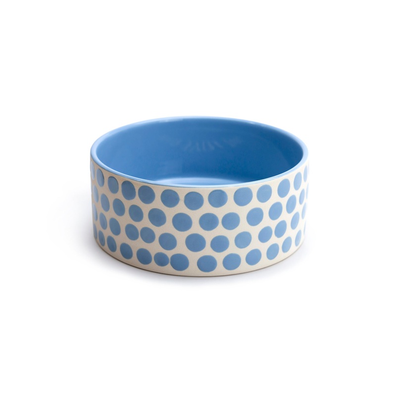 7″ Blue Dots Heavy Weight Ceramic Pet Bowl