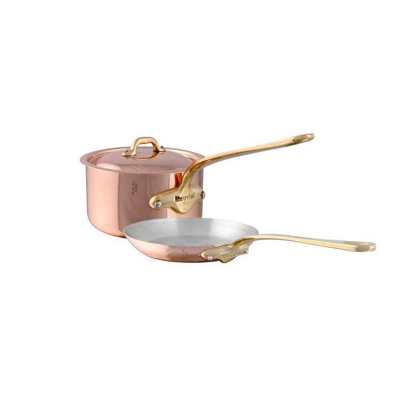 Mauviel M’Heritage M’150 B Copper Frying Pan 7.9-In and Sauce Pan 1.9-Qt Set With Brass Handle