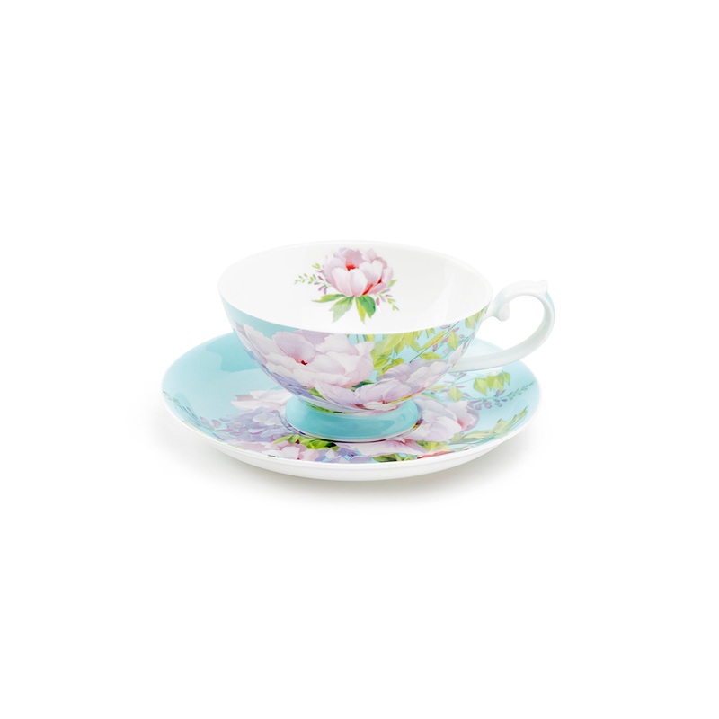 Peony Blue Bone China Cup and Saucer