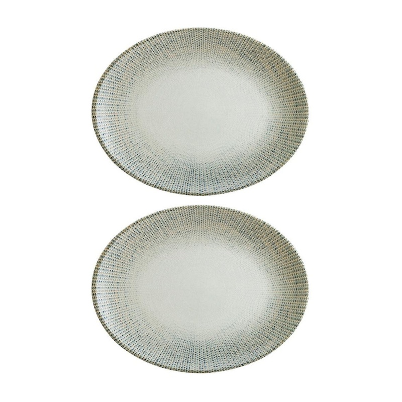 Sway 9.75″ x 7.5″ x h:1″ Oval Decorated Porcelain Platter (Set of 2)