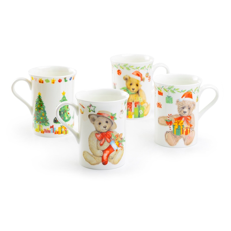 Christmas Tree and Bears Bone China Mug Set of 4