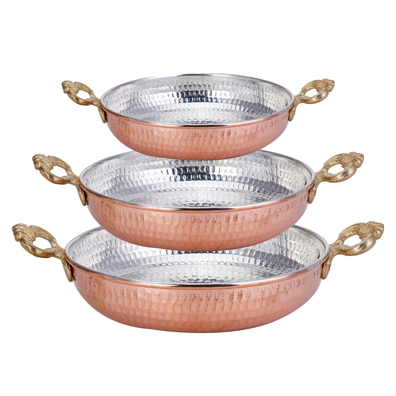Copper Egg Pan Set, 3-Piece Ottoman Style Handmade Round Set (5.5″-6.3″-7.1″)