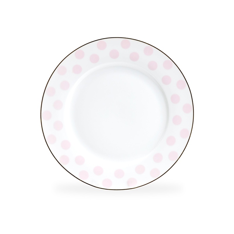 8″ Pink Polka Dots Fine Porcelain Dessert Plate