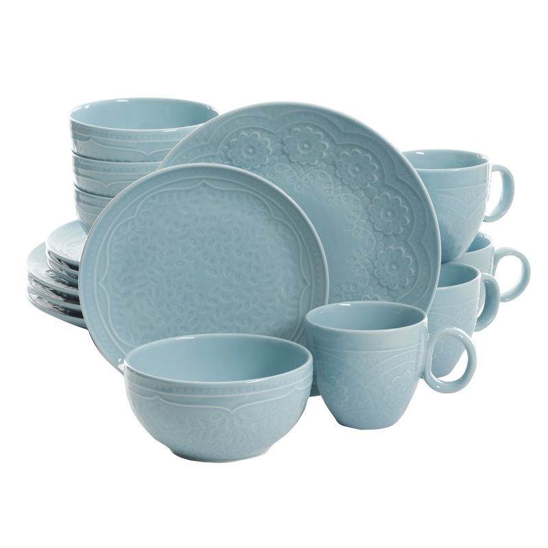 Gibson Elite Alemany 16-Piece Porcelain Dinnerware Set – Aqua