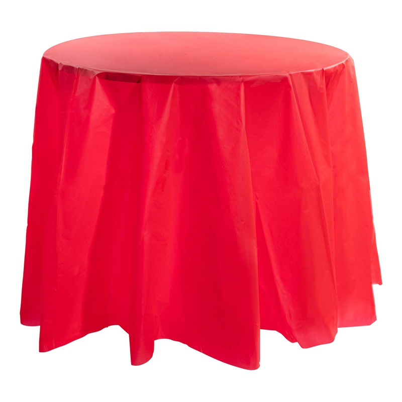 Red Round Disposable Plastic Tablecloths (84″)