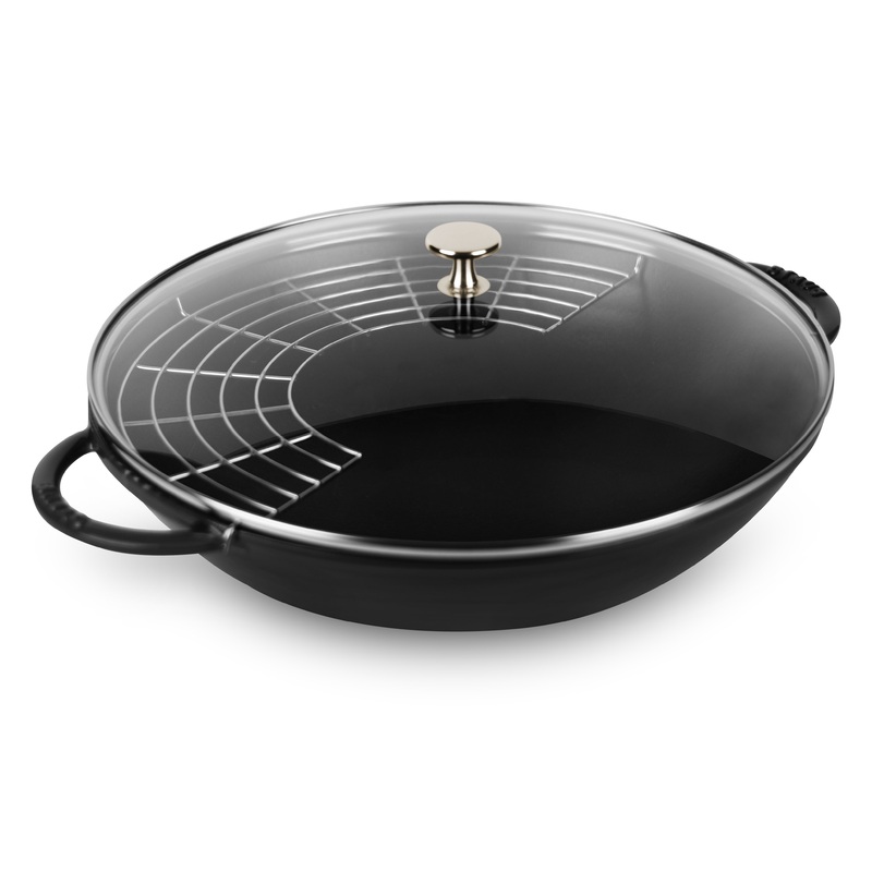 Staub 14″ Matte Black Wok with Glass Lid