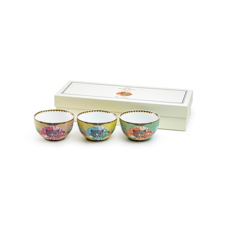 Summer Savanna Leopard Fine Porcelain Tidbit Bowls Set of 3 with Gift Box