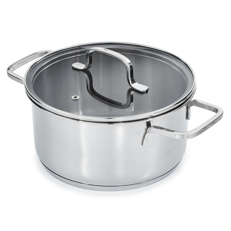 BergHOFF DiNA Helix Recycled 18/10 Stainless Steel 8″ Stockpot 3.2qt., Glass Lid