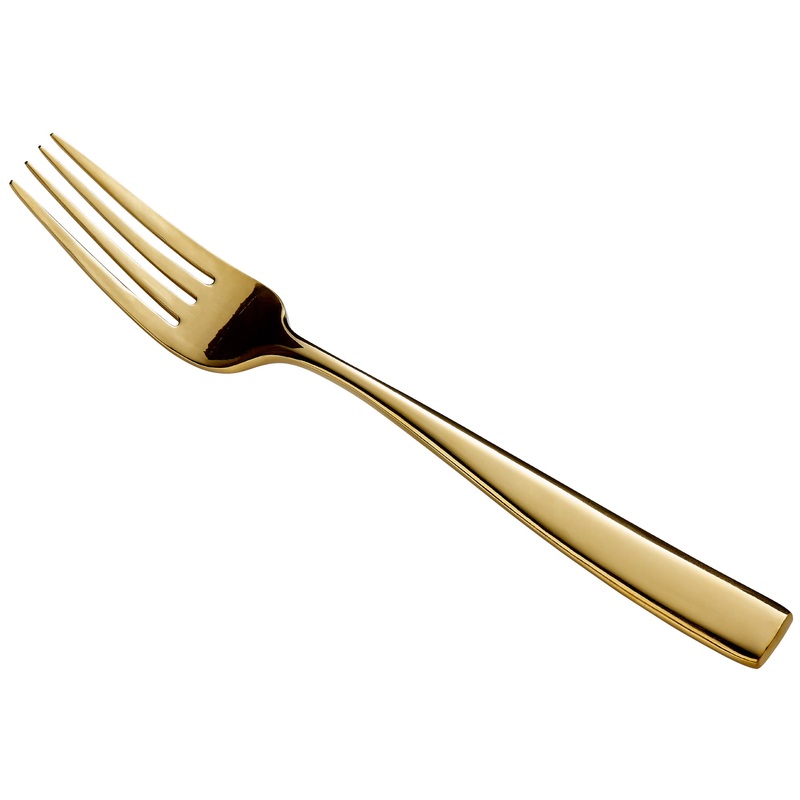 Bon Chef S3017G Manhattan 8 3/8″ 18/10 Extra Heavy Weight Gold Stainless Steel European Dinner Fork – 12/Pack