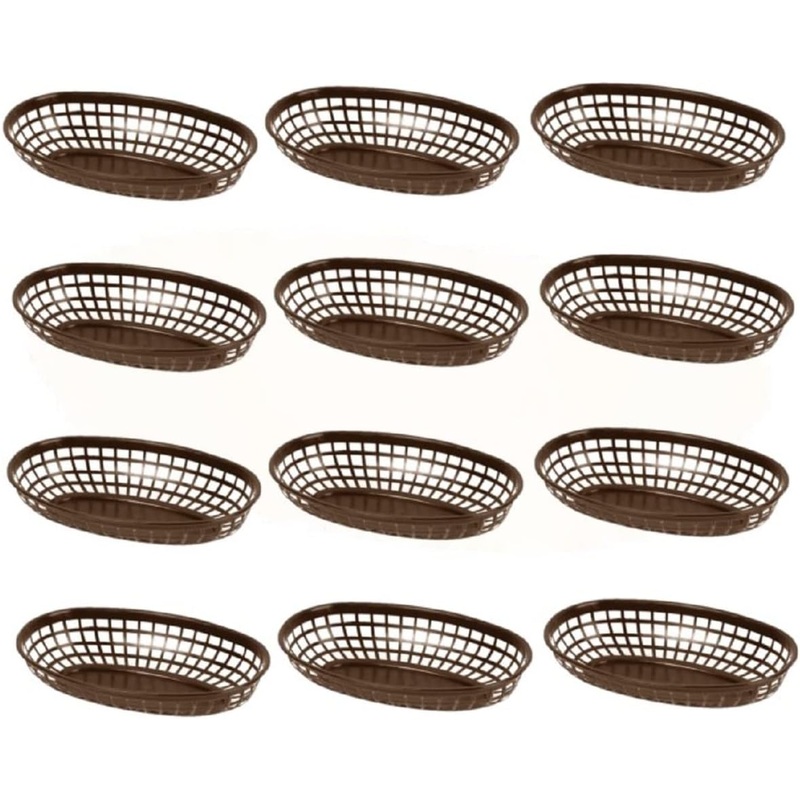 Fast Food Basket Plastic Set of 12- Fry Fast Food Reusable Foodservice Restaurant Diner Tray Plates Restaurant Deli Serving Chicken Burgers Sandwiches & Fries