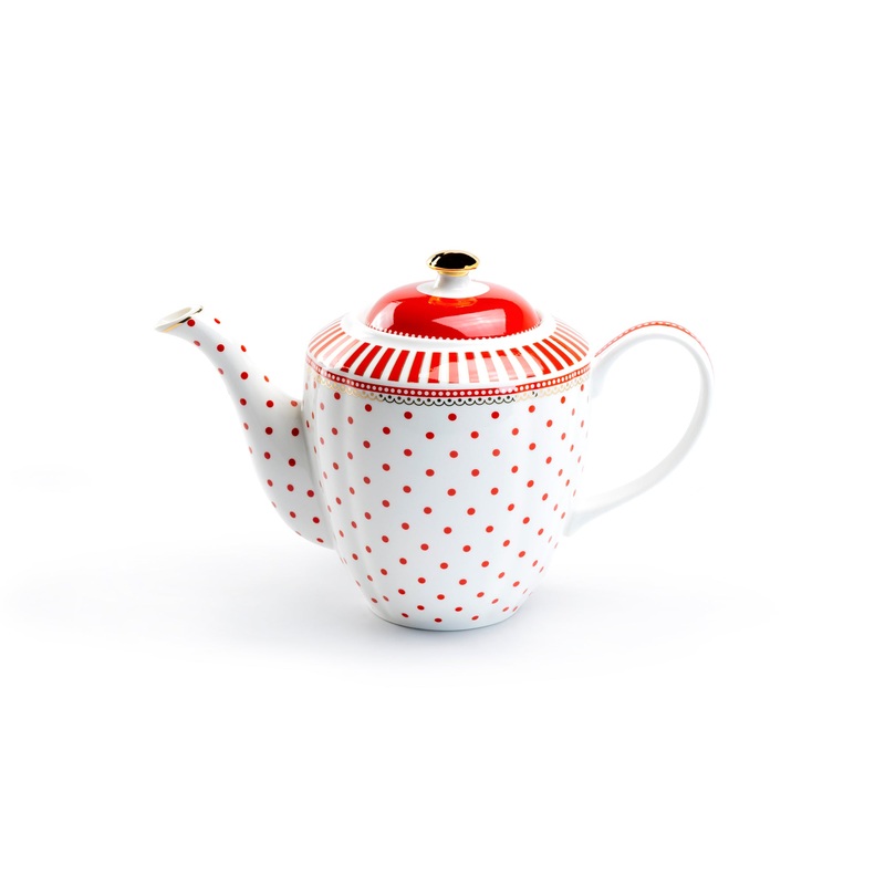 Red Josephine Stripes and Dots Fine Porcelain Teapot