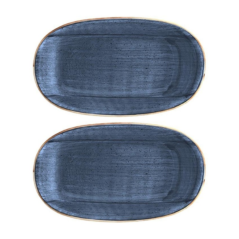 Dusk 6″ x 3.5″ x h:0.75″ Oval Blue Porcelain Platter (Set of 2)