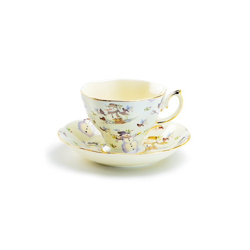 Holiday Snowmen Fine Porcelain Tea Cup and Saucer
