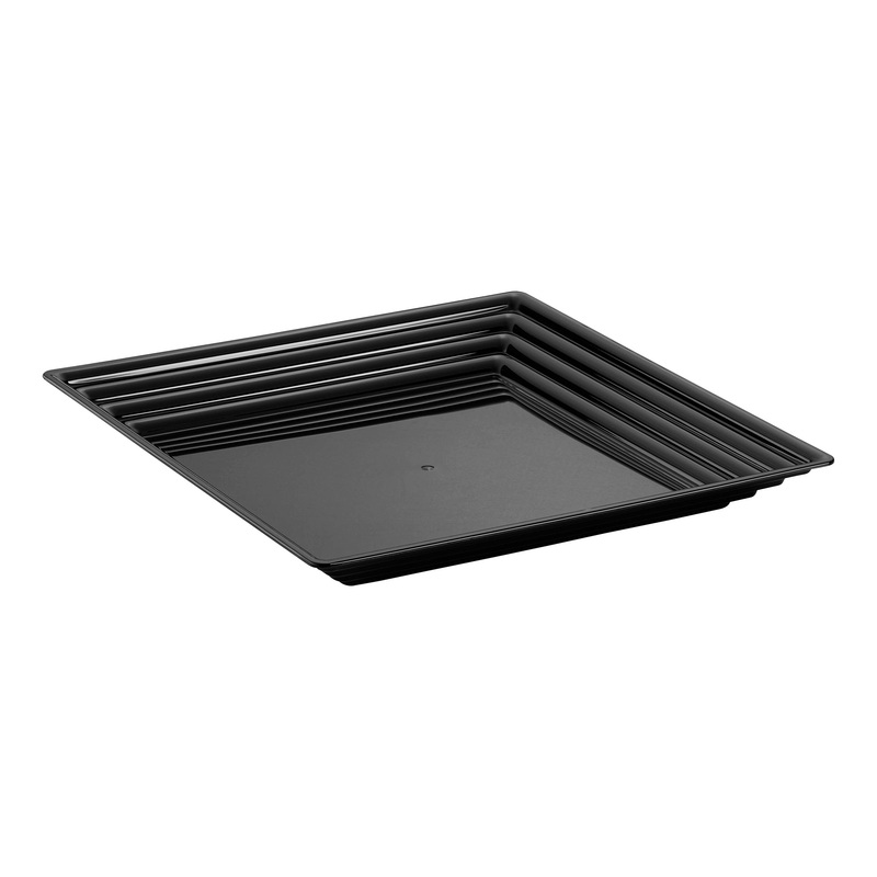 12″ x 12″ Black Square with Groove Rim Plastic Serving Trays