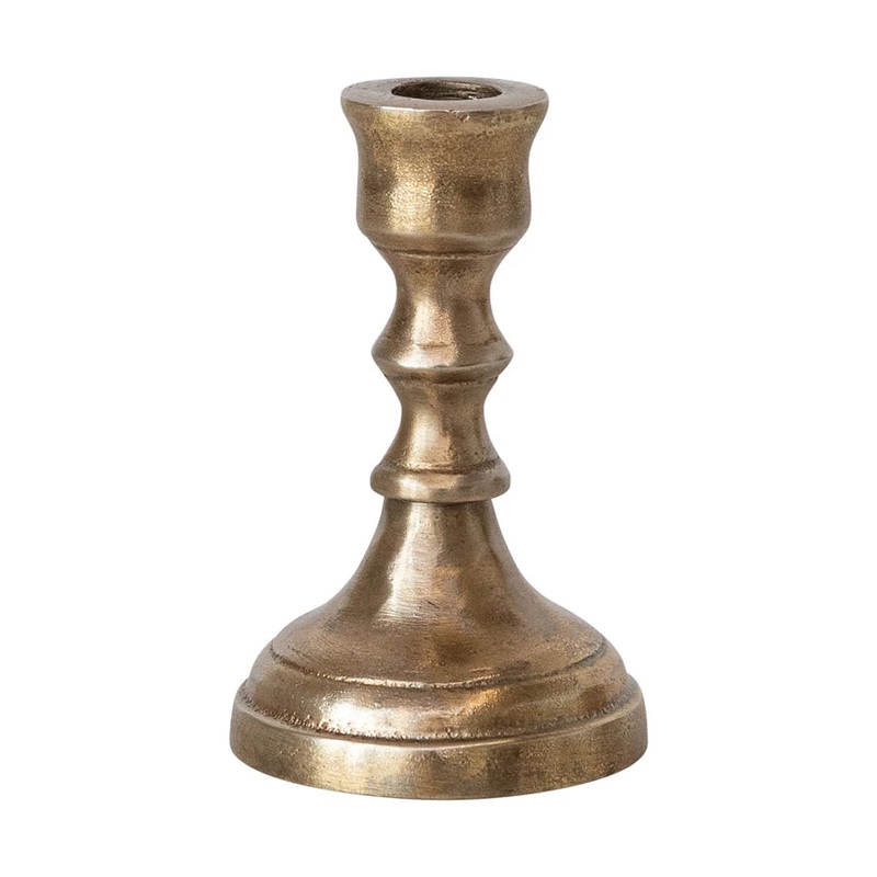 3″H Cast Aluminum Taper Holder, Antique Brass