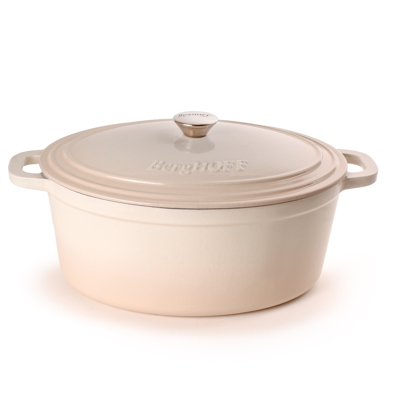 BergHOFF Neo Cast Iron 8qt. Oval Dutch Oven 13″ with Lid, Meringue