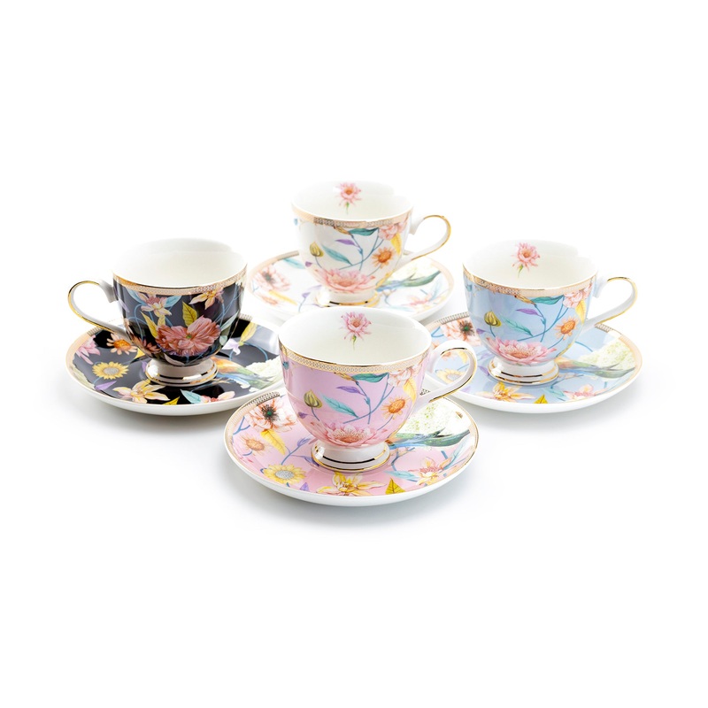 Spring Flowers with Hummingbird Fine Porcelain Tea Cup and Saucer Assorted Color Set – CLEARANCE