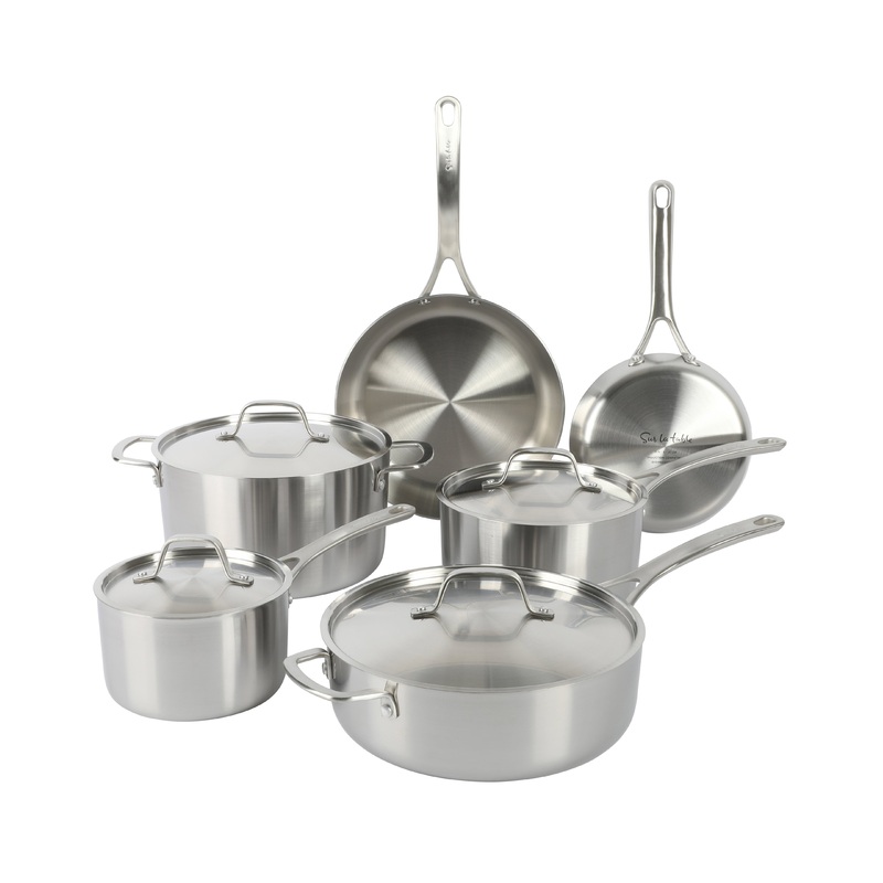 Sur La Table Pike and Pine 10-Piece Triply Stainless Steel Cookware Set w/ Stainless Steel Lids and Cast Handles