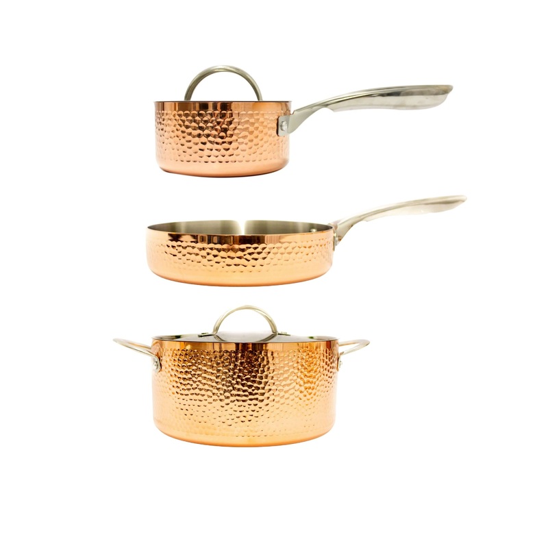 BergHOFF Vintage 5pc Tri-Ply Copper Cookware Set with Lids, Hammered