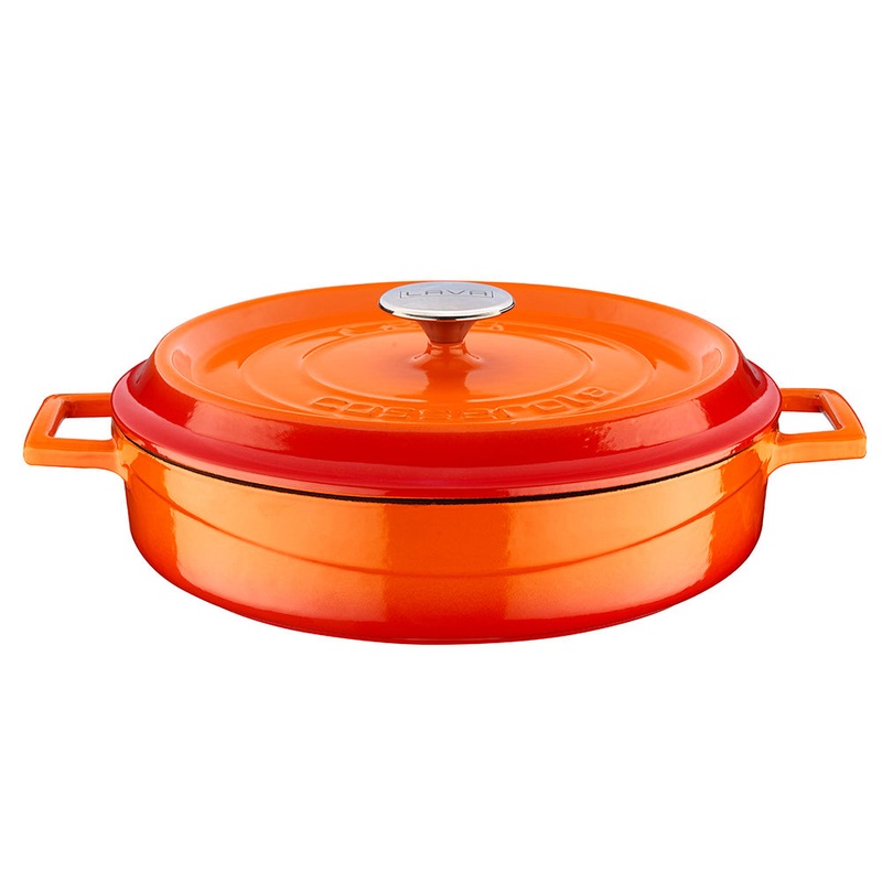 Cast Iron dia.11″ h:2″ 3.75 qt. Round Orange Cast Iron Dutch Oven