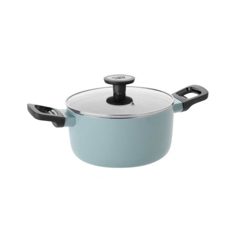 BergHOFF Slate Non-stick Aluminum Stockpot 8″, 3qt. With Glass Lid