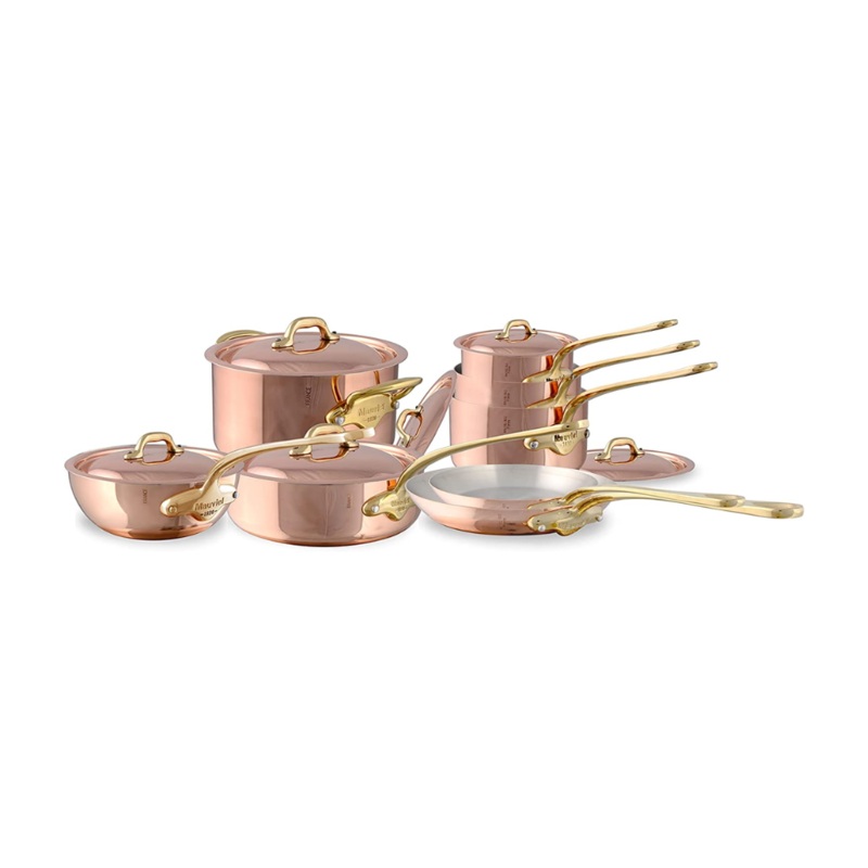Mauviel M’Heritage M’150 B 14-Piece Copper Cookware Set With Brass Handles