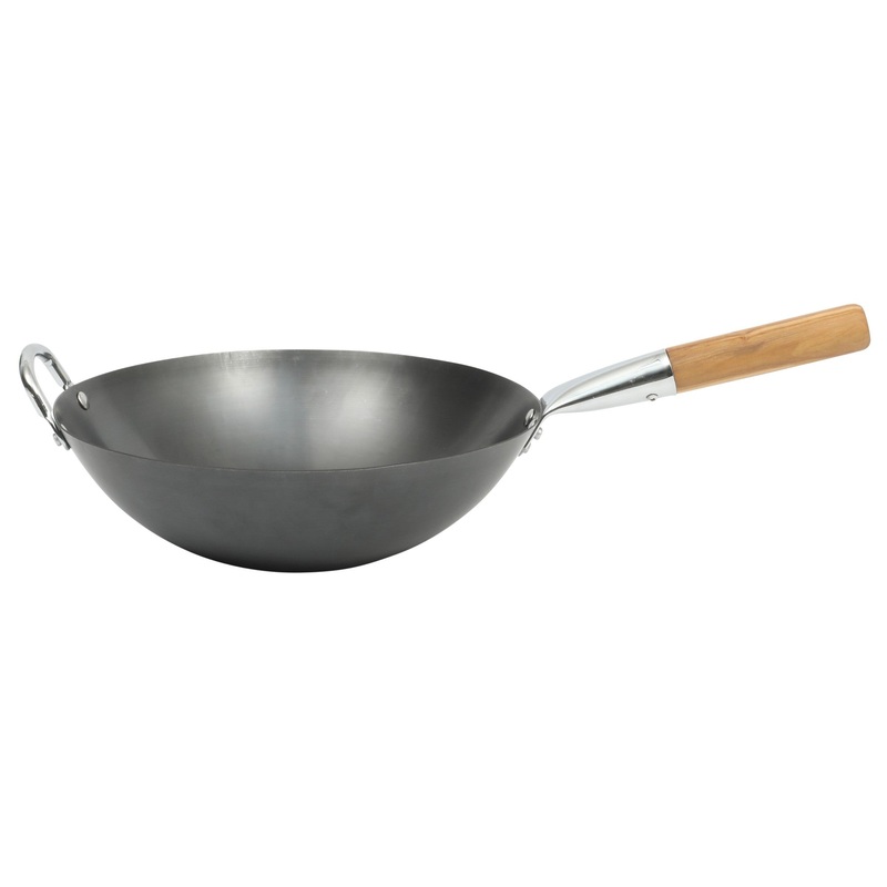 Sur La Table Kitchen Essentials Quick Fire Carbon Steel 13.5″ Flat Bottom Wok