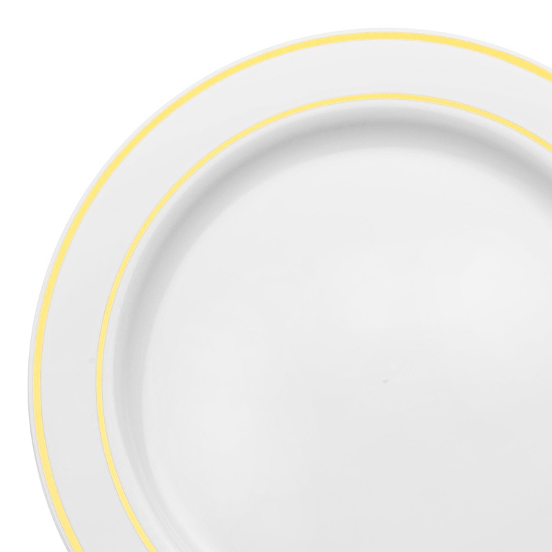 White with Gold Edge Rim Plastic Pastry Plates (6″)