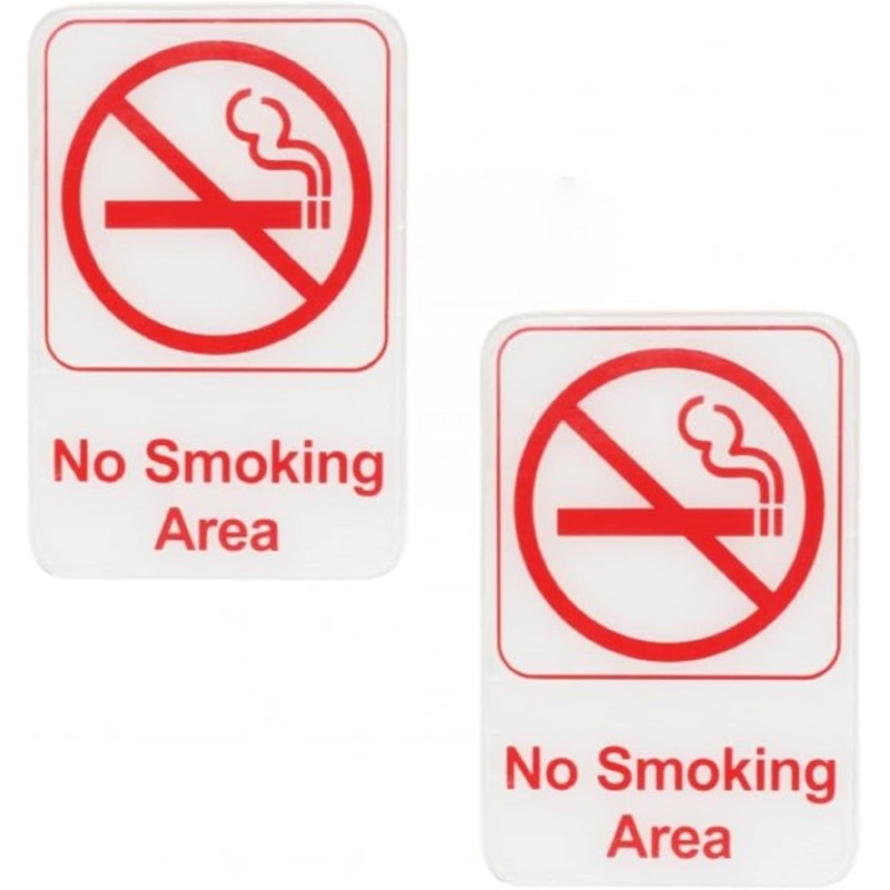 6″ x 9″ No Smoking Area Sign with Easy Peel Self-Adhesive Red on White Color Set of 2- Waterproof Self Adhesive Store Signs Indoor/Outdoor Warning Marker Home Business Use