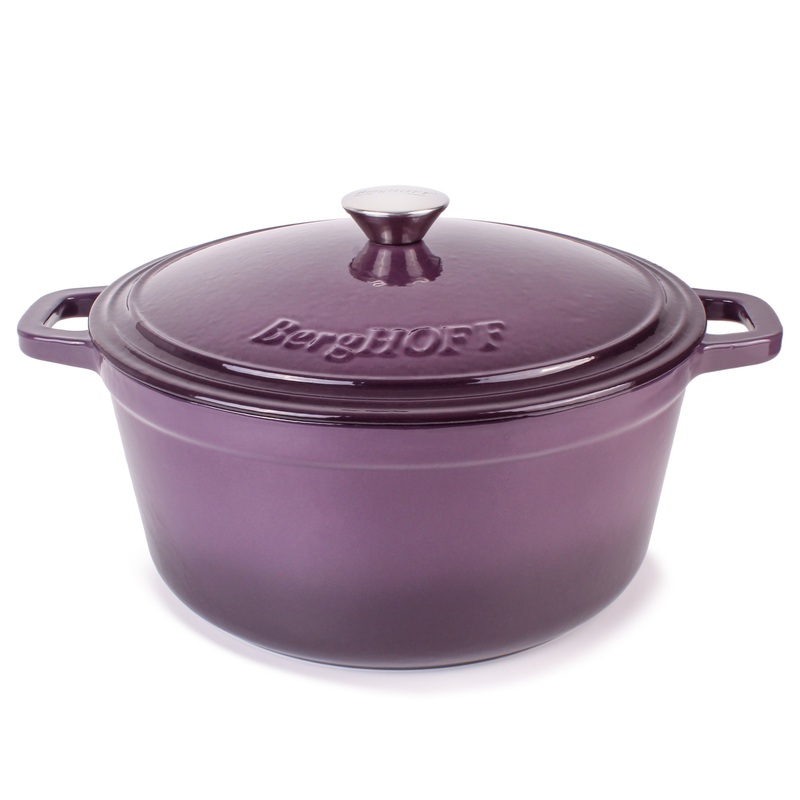 BergHOFF Neo Cast Iron 7qt. Round Dutch Oven 11″ with Lid, Purple