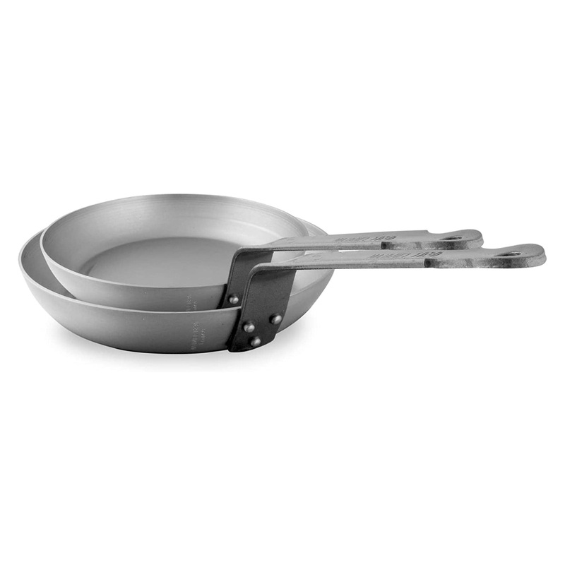 Mauviel M’Steel Black Carbon Natural Nonstick Frying Pan With Iron Handle 9.4-in and Frying Pan With Iron Handle 11-in Bundle