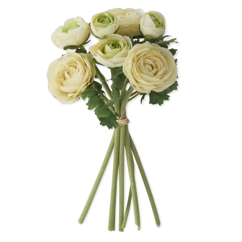10″ White Ranunculus Bundle w/Flocked Stems