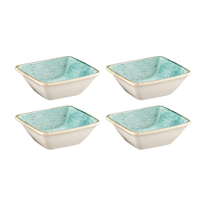 Aqua 3.5″ x 3.5″ x h:1.25″ 1 oz. Square Blue Porcelain Ramekin (Set of 4)