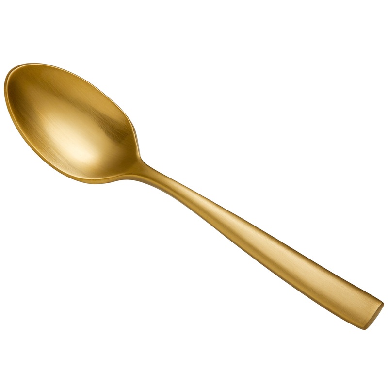 Bon Chef S3016GM Manhattan 4 7/8″ 18/10 Extra Heavy Weight Matte Gold Stainless Steel Demitasse Spoon – 12/Pack