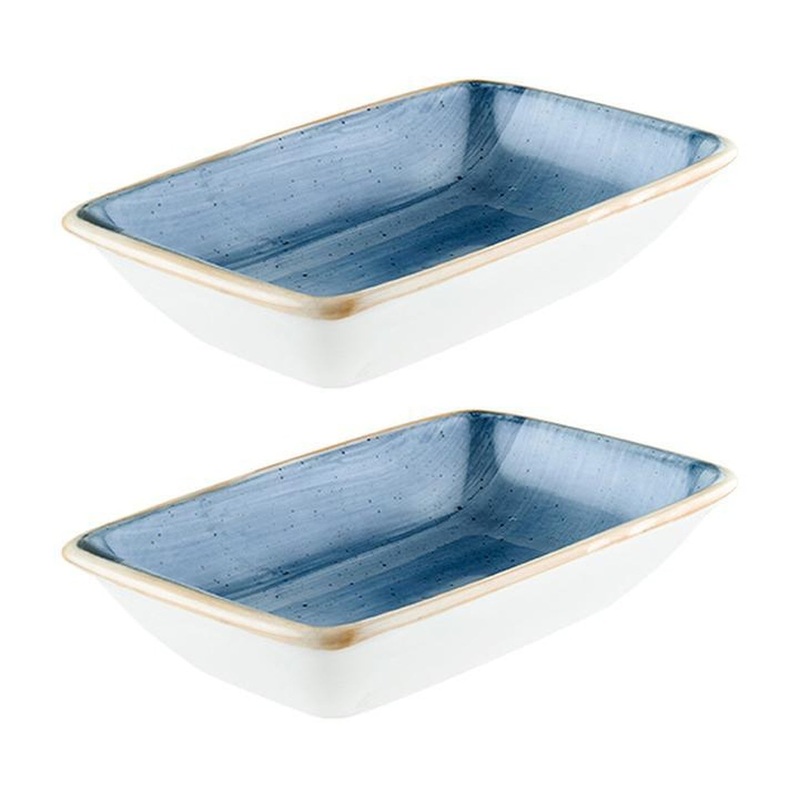 Dusk 6″ x 3.75″ x h:1.25″ 6 oz. Rectangular Blue Porcelain Deep Plate (Set of 2)