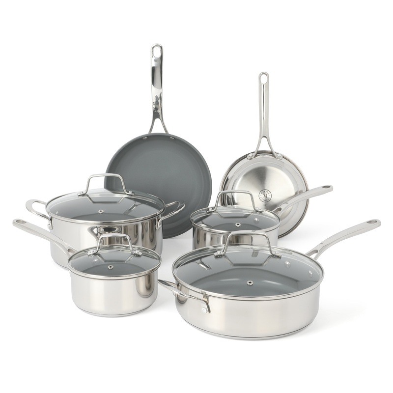 Martha Stewart Delaroux 10-Piece Stainless Steel Cookware Set w/ Ceramic Non-Stick Interior