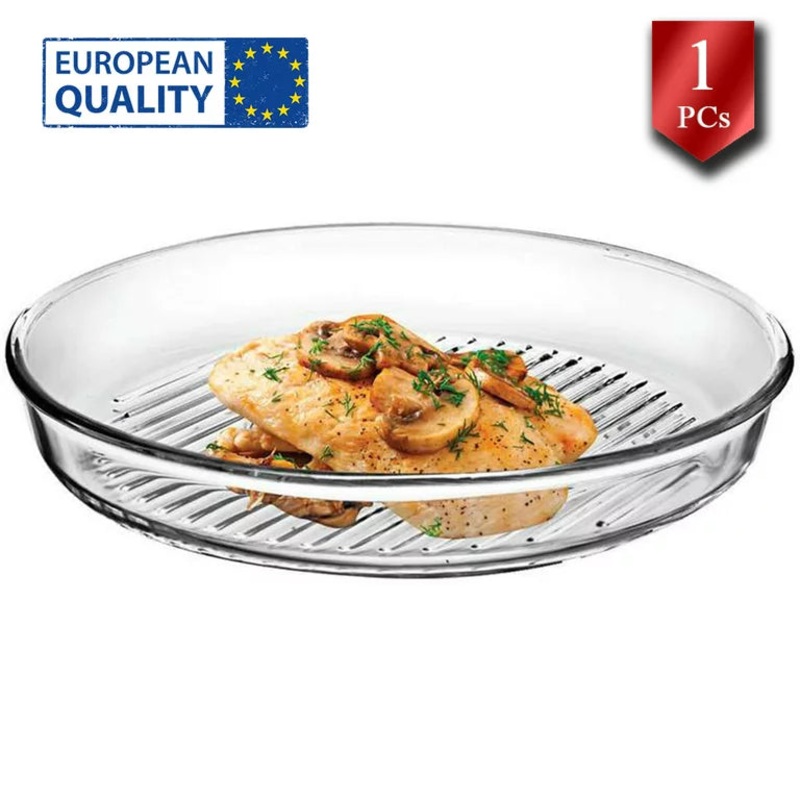 Pasabahce Borcam Glass Baking Pan, Deep Round Plate Dish, Oven Safe, 1 Pc