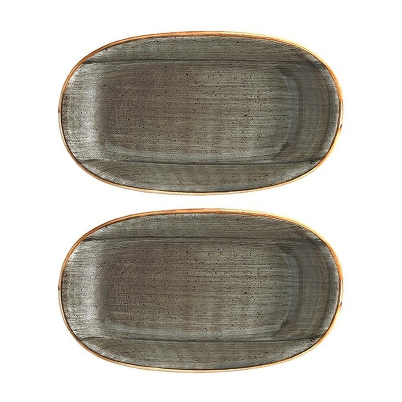 Space 9.5″ x 5.5″ x h:1.25″ Oval Grey Porcelain Platter (Set of 2)