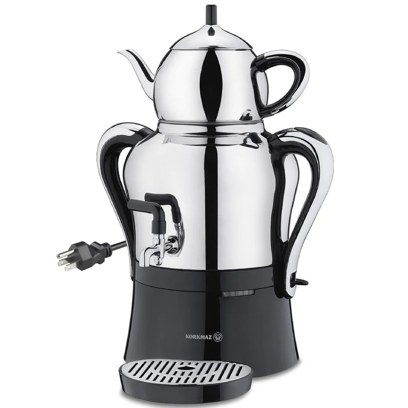 Korkmaz Caykolik A842-01 Stainless Steel Samovar 4.3 L Electric Inox Black 110 V US Plug