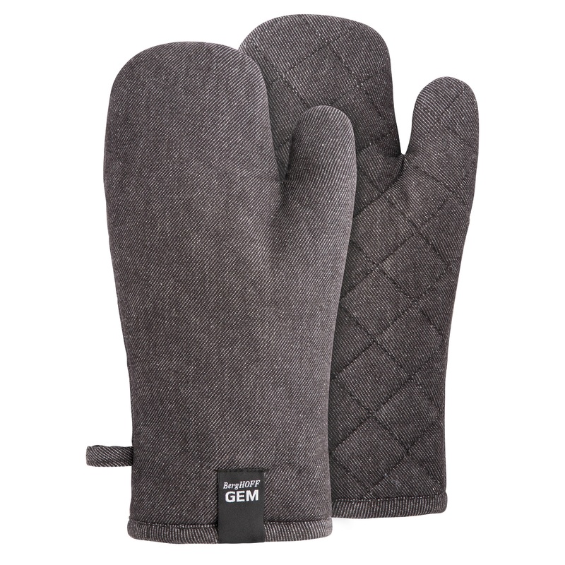BergHOFF GEM 100% Cotton 2Pc Oven Mitt Set, Black Denim Look